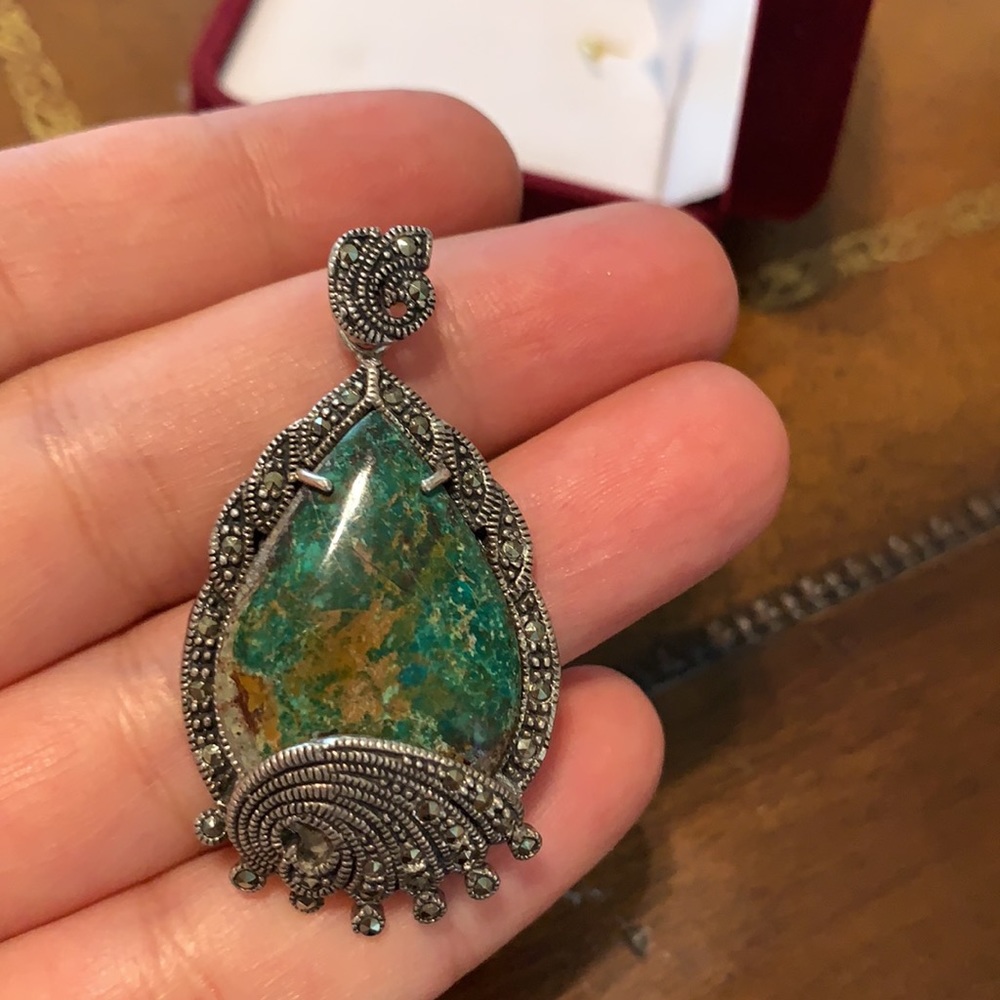 Vintage genuine  turquoise & silver 925necklaces . - Picture 6 of 9